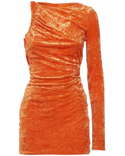 Velurové mini šaty jersey Versace oranžové