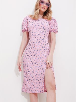 Сукня з квадратним вирізом Trend Alaçatı Stili рожева