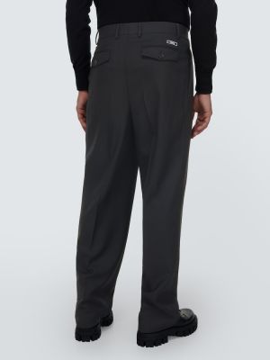 Slim fit vlněné klasické kalhoty Versace černé