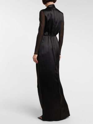 Hedvábné dlouhé šaty Ann Demeulemeester černé