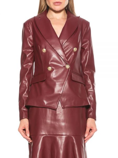Кожаный двубортный пиджак из искусственной кожи Alexia Admor бордовый