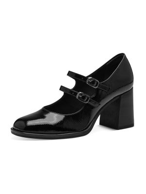Полуотворени обувки с ток с отворена пета Tamaris черно