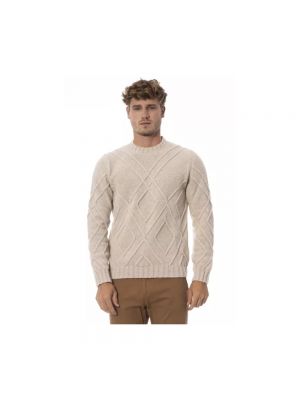 Sweter z wełny merino z okrągłym dekoltem Alpha Studio beżowy