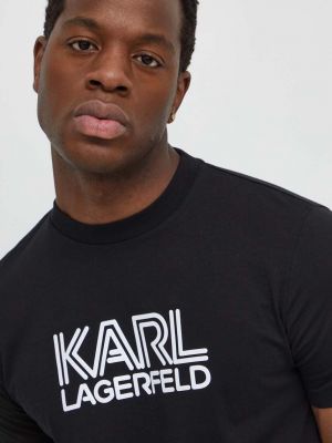 Bavlněné tričko s aplikacemi Karl Lagerfeld černé