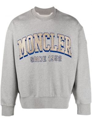 Sweter z nadrukiem z okrągłym dekoltem Moncler szary