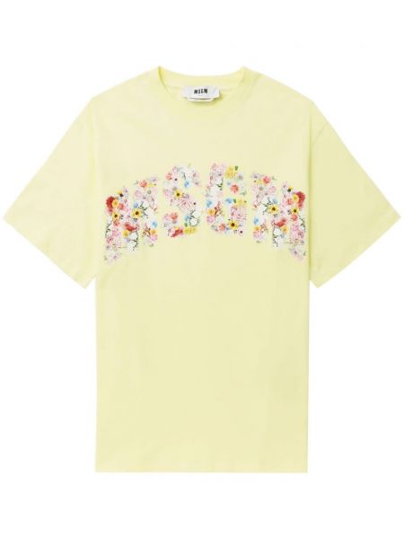 Памучна тениска на цветя с принт Msgm жълто
