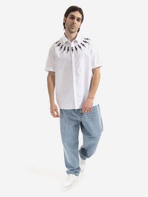 Βαμβακερό πουκάμισο με κοντό μανίκι Neil Barrett λευκό