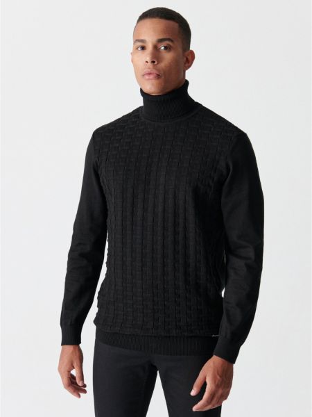 Žakarda džemperis ar augstu apkakli Avva melns