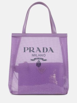 Bolso shopper con lentejuelas de malla Prada violeta