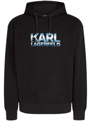 Bombažna jopa s kapuco s potiskom Karl Lagerfeld črna