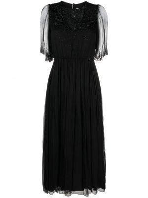 Jedwabna sukienka midi z kryształkami Nissa czarna