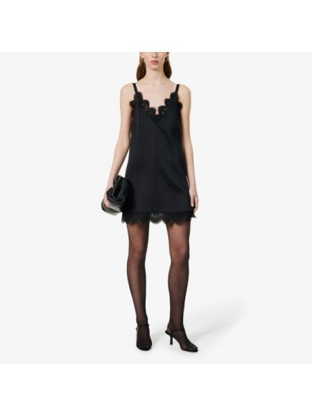 Кружевное атласное платье мини с v-образным вырезом Khaite черное