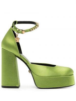 Pantofi cu toc din satin Versace verde