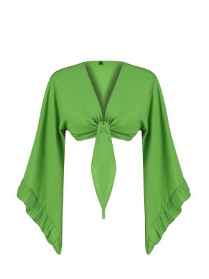 Μπλούζα από βισκόζη από λυγαριά Trendyol πράσινο