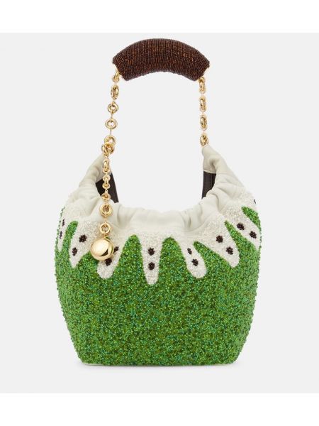 Kožená nákupná taška s korálky Loewe zelená