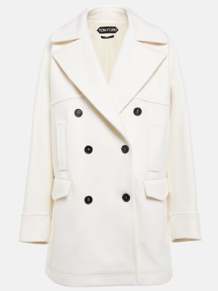 Krótki płaszcz wełniany z kaszmiru Tom Ford biały