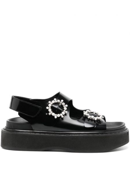 Usnjene sandali s kristali Simone Rocha črna