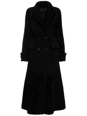 Manteau de fourrure en cuir Alberta Ferretti noir