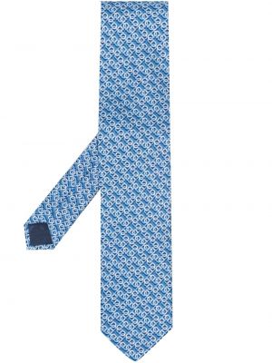 Hodvábna kravata s potlačou s abstraktným vzorom Ferragamo modrá