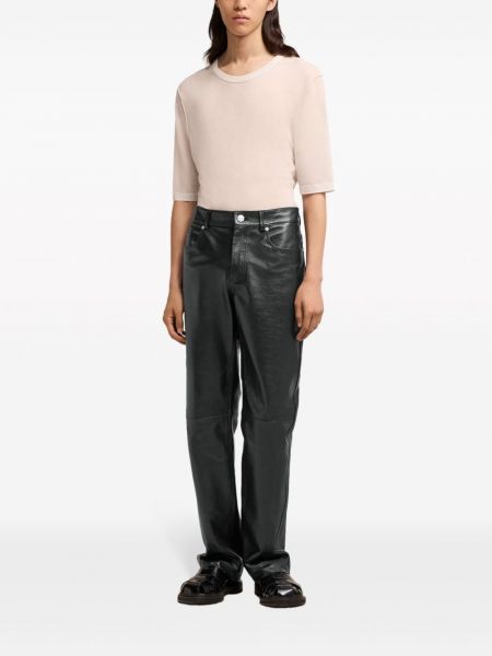 Kožené rovné kalhoty Ami Paris černé
