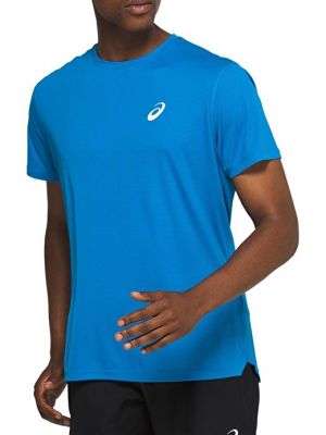 Однотонная мужская футболка обычного темно-синего цвета с круглым вырезом Asics