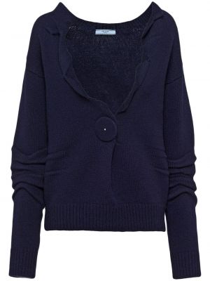 Sweter z kaszmiru z dekoltem w serek Prada niebieski