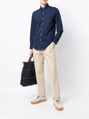 Chemise brodée en coton avec manches longues Polo Ralph Lauren bleu