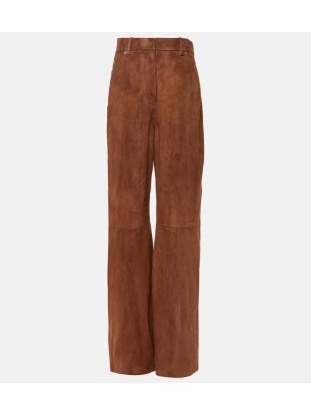 Semišové kalhoty s vysokým pasem relaxed fit Loewe hnědé