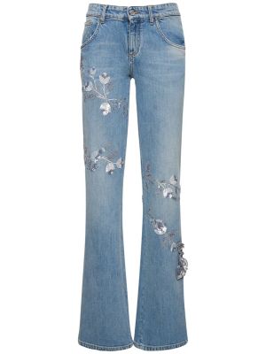 Straight fit džinsi ar ziediem Blumarine zils