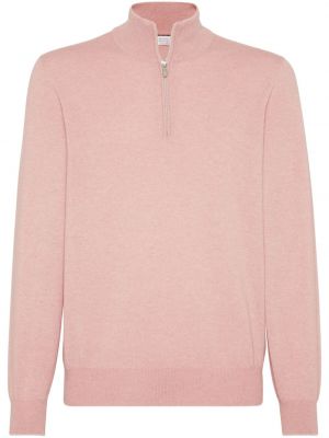 Kašmírový svetr na zip Brunello Cucinelli růžový