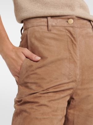 Ravne hlače z visokim pasom iz semiša 's Max Mara rjava