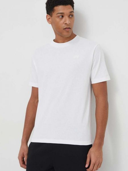 Bavlněné tričko s aplikacemi New Balance bílé