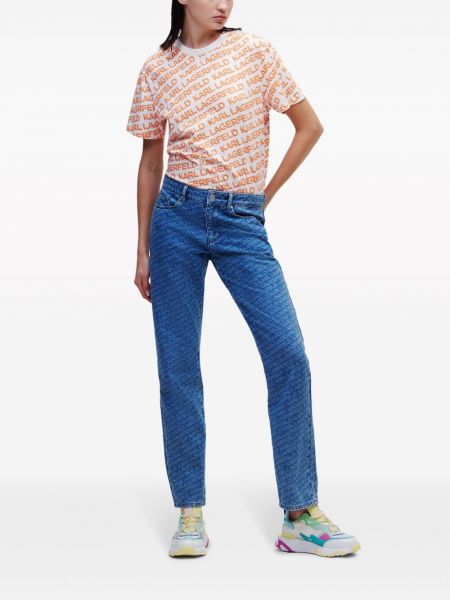Proste jeansy z niską talią z nadrukiem Karl Lagerfeld niebieskie