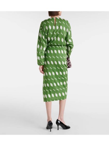 Rochie midi de mătase cu imagine Dries Van Noten verde