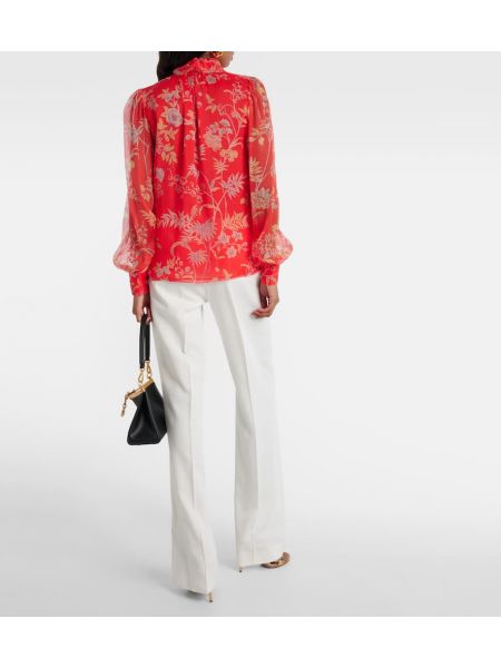 Bluză de mătase cu model floral cu volane Etro roșu