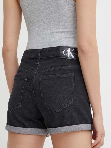 Magas derekú farmer rövidnadrág Calvin Klein Jeans fekete