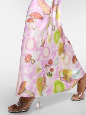 Rochie lunga de mătase cu model floral cu imagine Rodarte