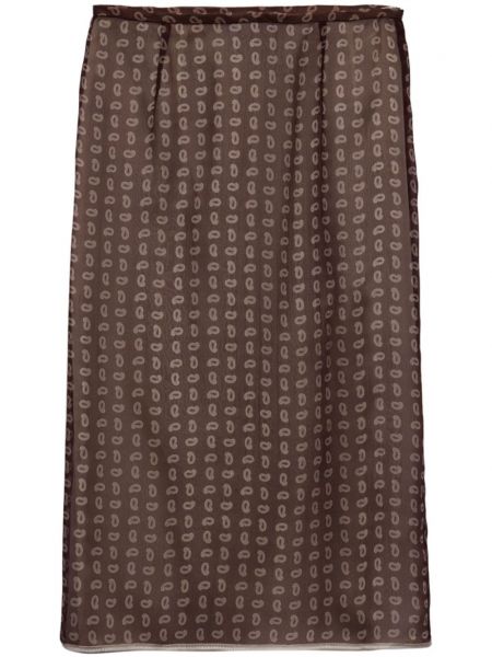 Hodvábny midi sukňa s potlačou s paisley vzorom Prada hnedá