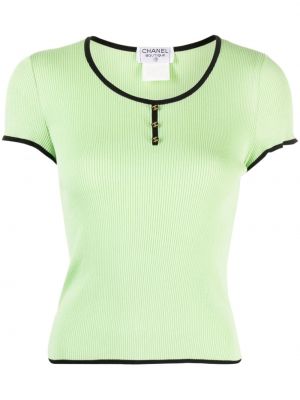 Bavlněné tričko Chanel Pre-owned zelené
