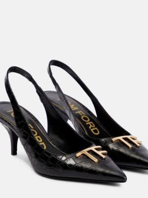 Туфли-лодочки с ремешком на пятке из кожи с эффектом крокодила Tom Ford, черный