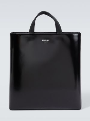 Kožená nákupná taška Prada čierna
