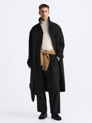 Хлопковый длинное пальто Zara черный