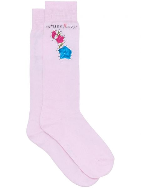 Čarape s vezom s cvjetnim printom Marni ljubičasta