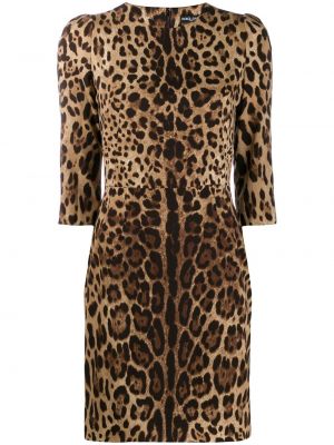 Vestido de cóctel con estampado leopardo Dolce & Gabbana marrón