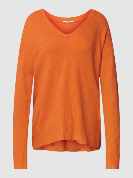 Dzianinowy sweter z dekoltem w serek Esprit pomarańczowy