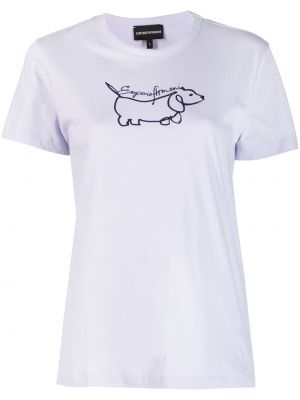 Bavlnené tričko s potlačou Emporio Armani fialová