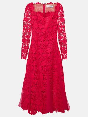 Sukienka midi w kwiatki koronkowa Oscar De La Renta różowa