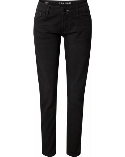 Kožené džínsy s vysokým pásom na zips Denham - čierna