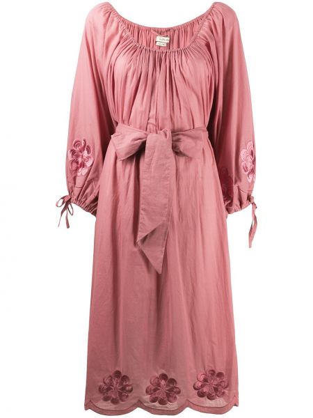 Haftowana sukienka długa dopasowana bawełniana Innika Choo - różowy