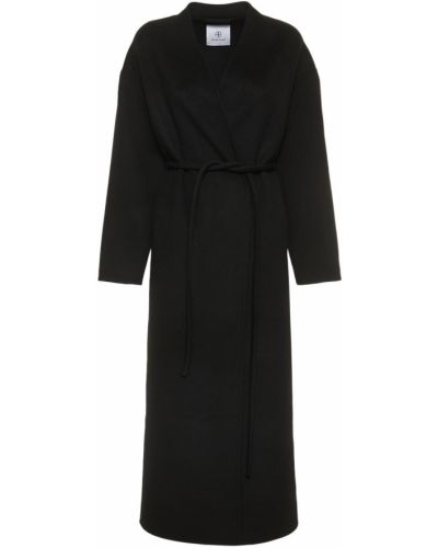 Kašmírový vlněný kabát s páskem Anine Bing - černá